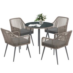 Rackhams Rattan Dining Set, 4 Seater Rattan Garden Furniture, Light Brown - Light Brown - Steel, PE Rattan - 54W x 65D x 80Hcm - thumbnail 2
