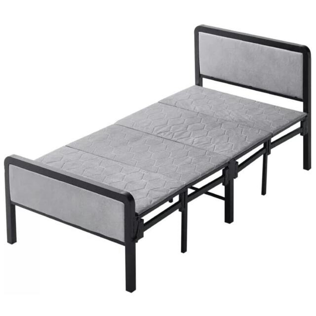 Rackhams Folding Single Guest Bed Padded Foam Metal Frame Fold Up Sleeper for Home Outdoor - Steel - Grey - image 1