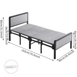 Rackhams Folding Single Guest Bed Padded Foam Metal Frame Fold Up Sleeper for Home Outdoor - Steel - Grey - thumbnail 3