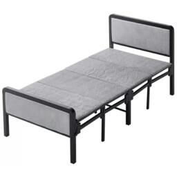 Rackhams Folding Single Guest Bed Padded Foam Metal Frame Fold Up Sleeper for Home Outdoor - Steel - Grey - thumbnail 1