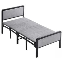 Rackhams Folding Single Guest Bed Padded Foam Metal Frame Fold Up Sleeper for Home Outdoor - Steel - Grey - thumbnail 2