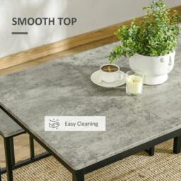 Rackhams Dining Table and Chairs Set for 4 People, Concrete Effect Kitchen Table and Bench Set with Steel Frame, 4 Piece Dining Room Sets, Grey - thumbnail 6