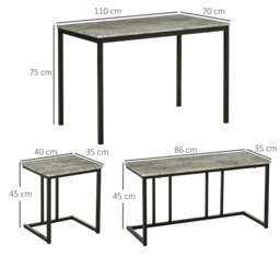 Rackhams Dining Table and Chairs Set for 4 People, Concrete Effect Kitchen Table and Bench Set with Steel Frame, 4 Piece Dining Room Sets, Grey - thumbnail 3