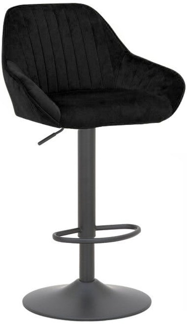 Rackhams Velluto Velvet Kitchen Bar Stool, Matt Black Stem & Base, Adjustable Gas Lift With Backrest, Breakfast Bar Stool - Black - image 1