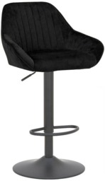 Rackhams Velluto Velvet Kitchen Bar Stool, Matt Black Stem & Base, Adjustable Gas Lift With Backrest, Breakfast Bar Stool - Black