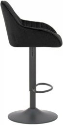 Rackhams Velluto Velvet Kitchen Bar Stool, Matt Black Stem & Base, Adjustable Gas Lift With Backrest, Breakfast Bar Stool - Black - thumbnail 2
