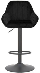 Rackhams Velluto Velvet Kitchen Bar Stool, Matt Black Stem & Base, Adjustable Gas Lift With Backrest, Breakfast Bar Stool - Black - thumbnail 3