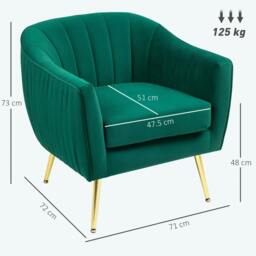 Rackhams Velvet-Feel Shell Back Accent Chair - Green - thumbnail 3