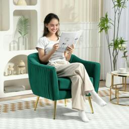 Rackhams Velvet-Feel Shell Back Accent Chair - Green - thumbnail 2