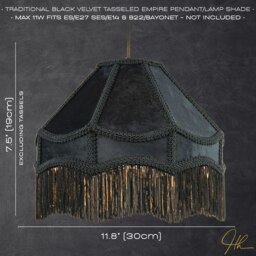 Rackhams Traditional Victorian Empire Lamp Shade in Jet Black Velvet with Long Tassels - thumbnail 6