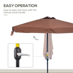 Rackhams 2.3m Half Parasol Semi Round Umbrella Patio Metal Frame Crank Handle for Balcony- NO BASE INCLUDED, Brown - Cream - 293cm x 150cm x 249cm - thumbnail 5