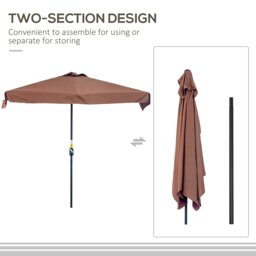 Rackhams 2.3m Half Parasol Semi Round Umbrella Patio Metal Frame Crank Handle for Balcony- NO BASE INCLUDED, Brown - Cream - 293cm x 150cm x 249cm - thumbnail 4