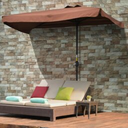 Rackhams 2.3m Half Parasol Semi Round Umbrella Patio Metal Frame Crank Handle for Balcony- NO BASE INCLUDED, Brown - Cream - 293cm x 150cm x 249cm - thumbnail 2