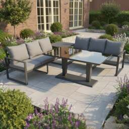 Rackhams 6 Seater Aluminium Outdoor Garden Furniture Set with Adjustable Dining Table, 3 Seater Sofa, Side Table - Dark Grey - thumbnail 1