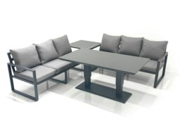 Rackhams 6 Seater Aluminium Outdoor Garden Furniture Set with Adjustable Dining Table, 3 Seater Sofa, Side Table - Dark Grey - thumbnail 2