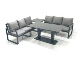 Rackhams 6 Seater Aluminium Outdoor Garden Furniture Set with Adjustable Dining Table, 3 Seater Sofa, Side Table - Dark Grey - thumbnail 3