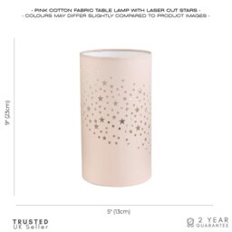 Rackhams Contemporary Stars Decorated Children/Kids Blush Pink Cotton Bedside Table Light - thumbnail 5