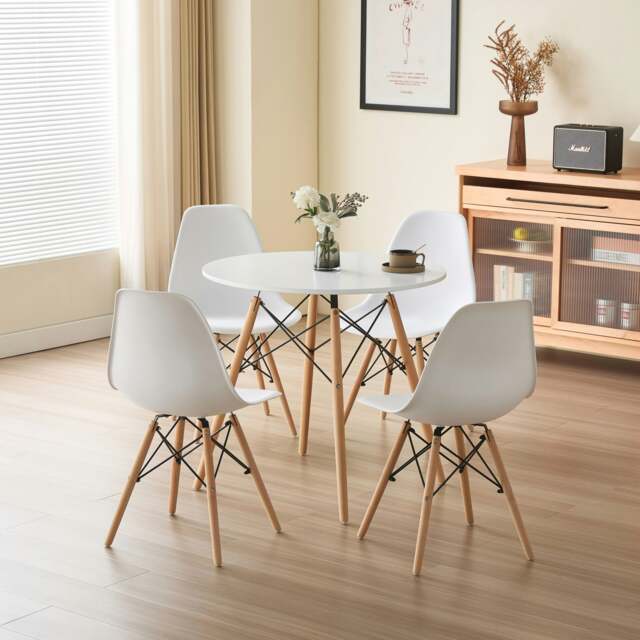 Rackhams 5 Piece Dining Set Round Table White Top 4 Chairs Black White Grey Dining Area - White - image 1