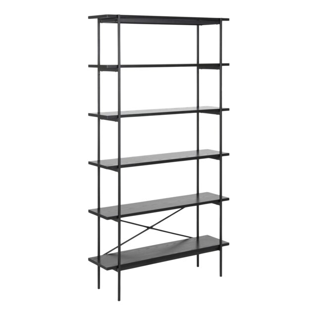 Rackhams Angus Bookcase with 5 Shelves in Black - 1 - Black - Wood