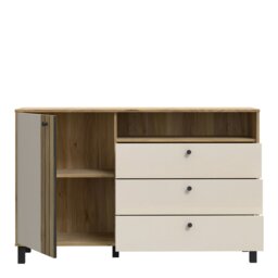 Rackhams Grafton 1 Door 3 Drawer Chest In Cream and Oak - Cream & Oak - Matt - Melamine - thumbnail 4