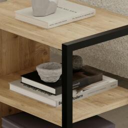 Rackhams Modern Echo 3-Tier Sofa End Table, Single Small Side Table, Bedside Table with Metal Frame 30(W)x42(D)cm - Oak - thumbnail 5