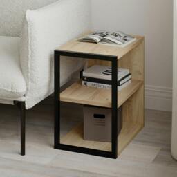 Rackhams Modern Echo 3-Tier Sofa End Table, Single Small Side Table, Bedside Table with Metal Frame 30(W)x42(D)cm - Oak - thumbnail 1