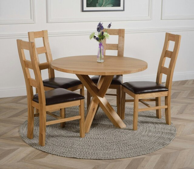 Rackhams Oregon Round Oak Dining Table with 4 Yale Oak Chairs - 1 - Natural Oak - 4 chairs - image 1