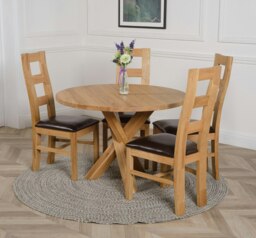 Rackhams Oregon Round Oak Dining Table with 4 Yale Oak Chairs - 1 - Natural Oak - 4 chairs - thumbnail 3