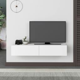 "Rackhams Francy Wall-Mounted TV Unit Modern Media Centre TV Cabinet 42"" 135cm - White" - thumbnail 1