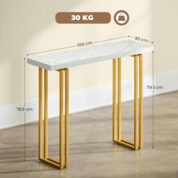 Rackhams Modern Slim Long Accent Sofa Side Hall Desk for Hallway, White - Console Table - White marble effect, gold tone frame - 1 - thumbnail 4