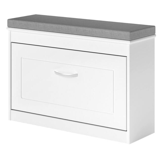 Rackhams Slim Shoe Storage Cabinet White Hallway Shoe Bench Organiser Unit 75cm - image 1