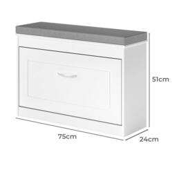 Rackhams Slim Shoe Storage Cabinet White Hallway Shoe Bench Organiser Unit 75cm - thumbnail 3