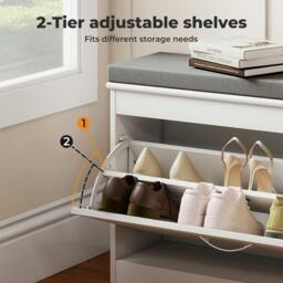 Rackhams Slim Shoe Storage Cabinet White Hallway Shoe Bench Organiser Unit 75cm - thumbnail 6
