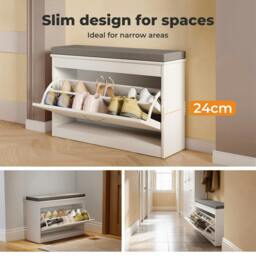 Rackhams Slim Shoe Storage Cabinet White Hallway Shoe Bench Organiser Unit 75cm - thumbnail 5