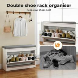 Rackhams Slim Shoe Storage Cabinet White Hallway Shoe Bench Organiser Unit 75cm - thumbnail 4