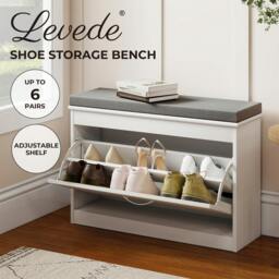 Rackhams Slim Shoe Storage Cabinet White Hallway Shoe Bench Organiser Unit 75cm - thumbnail 2