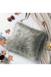 Rackhams 45*45cm Fluffy Faux Wool Grey Cushion Cover - Grey - thumbnail 4