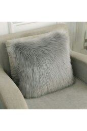 Rackhams 45*45cm Fluffy Faux Wool Grey Cushion Cover - Grey - thumbnail 2