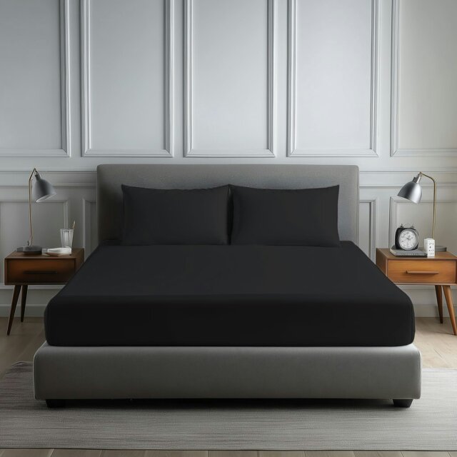 Rackhams Luxury 200TC Soft Touch Fitted Sheet Bed Linen 30cm Extra Deep Skirt - Super King - Black - image 1