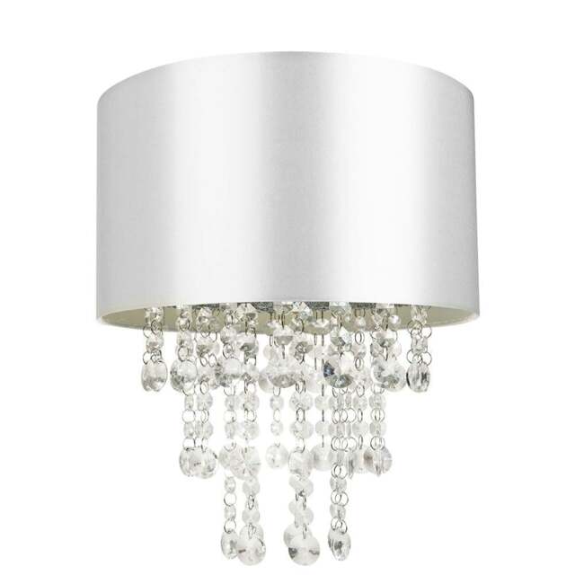Rackhams Modern Grey Satin Fabric Pendant Light Shade with Transparent Acrylic Droplets - image 1