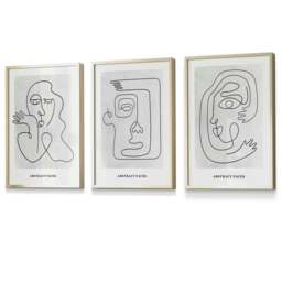 Rackhams Picasso Style Grey Abstract Faces Framed Wall Art Prints - 42x59cm (A2) - Gold