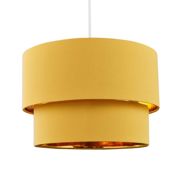 Rackhams Modern Mustard Ochre Cotton Double Tier Ceiling Shade with Shiny Golden Inner - image 1