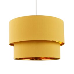 Rackhams Modern Mustard Ochre Cotton Double Tier Ceiling Shade with Shiny Golden Inner