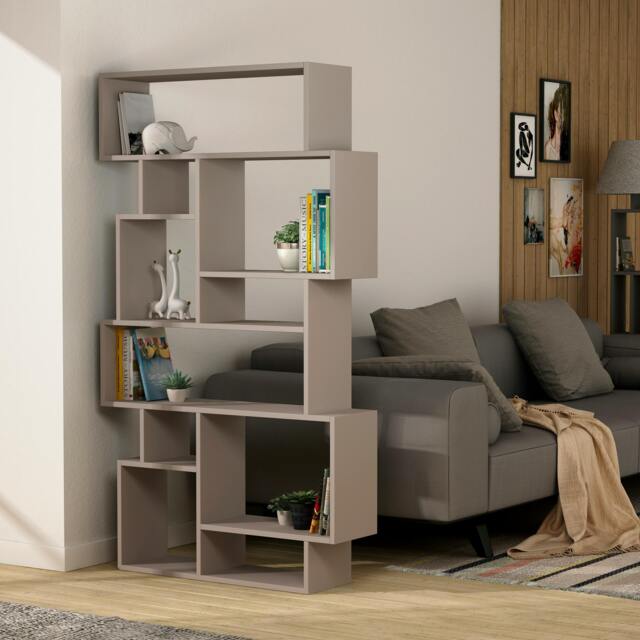 Rackhams Karmato Modern Bookcase Display Unit with 10 Compartments 168.5cm Tall - Mocha Grey - image 1