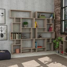 Rackhams Karmato Modern Bookcase Display Unit with 10 Compartments 168.5cm Tall - Mocha Grey - thumbnail 3