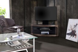 "Rackhams PANGEA Black/Walnut Beam-Thru Curved True-Corner 32""-50"" TV Cabinet with Mounting Arm" - thumbnail 4