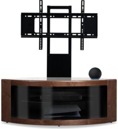 "Rackhams PANGEA Black/Walnut Beam-Thru Curved True-Corner 32""-50"" TV Cabinet with Mounting Arm" - thumbnail 2