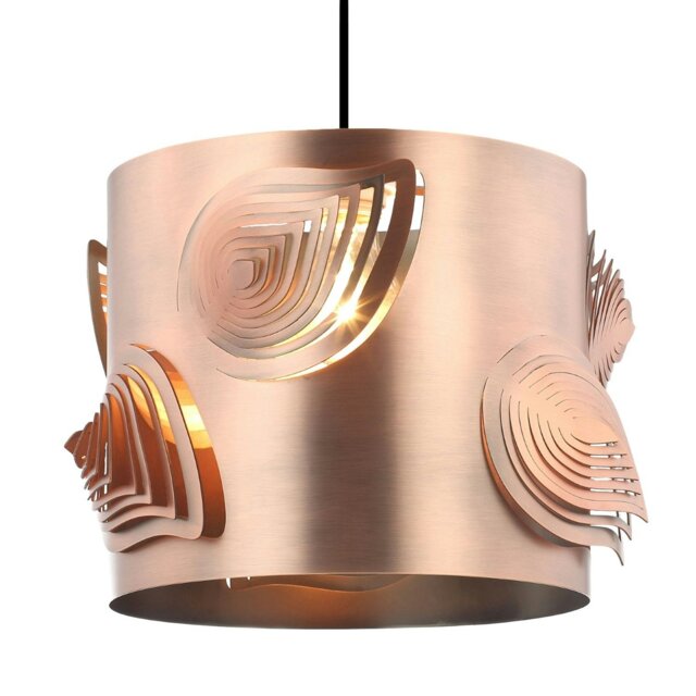 Rackhams Antique Copper Metal Easy Fit Pendant Lamp Shade with Laser Cut Leaves - image 1