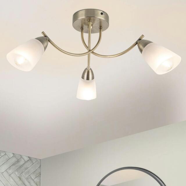 Rackhams Hallie Bathroom 3 Light Glass Ceiling Light - Antique Brass - image 1