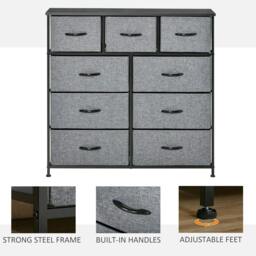 Rackhams Nine Drawer Fabric Dresser - Grey - thumbnail 5